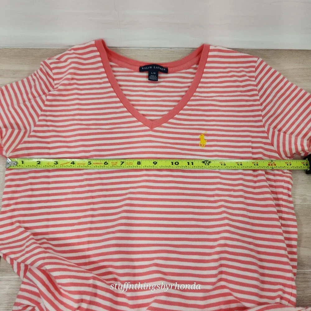 Ralph Lauren Girls/Youth Large Tshirt Stripe Raspberry Pink White‎ Short Sleeve